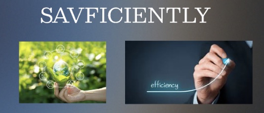 Savficiently banner with a hand holding a green plant and a hand drawing an efficiency arrow
